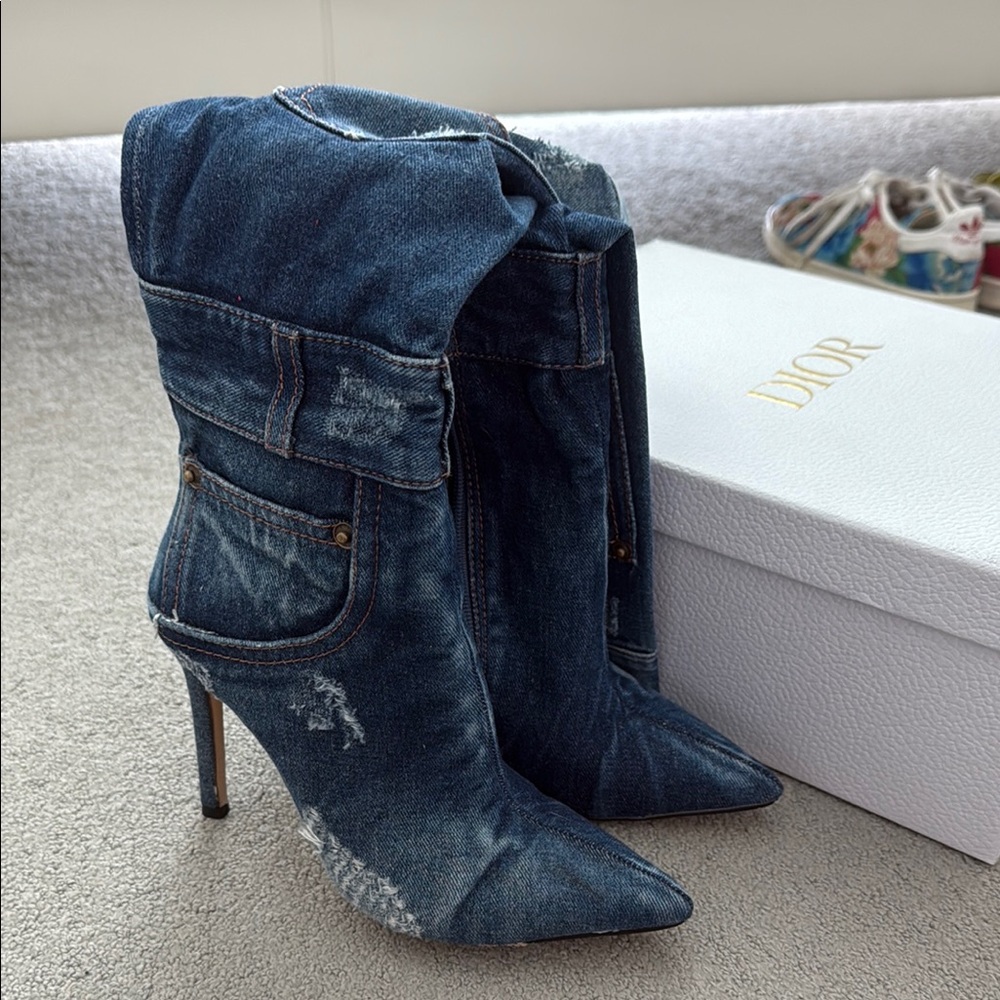 Zara Women's Blue Denim Heeled Boots